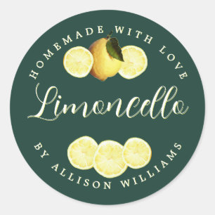 Op maat gemaakte donkergroene limoncello-etiket vo ronde sticker