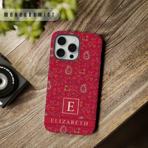 Op maat gemaakte donkerroze rood maroon paisley pa iPhone 15 pro max hoesje