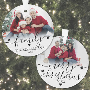 Op maat gemaakte dubbelzijdige familie kerst met t ornament