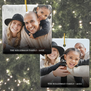 Op maat gemaakte dubbelzijdige familie kerstkaart keramisch ornament
