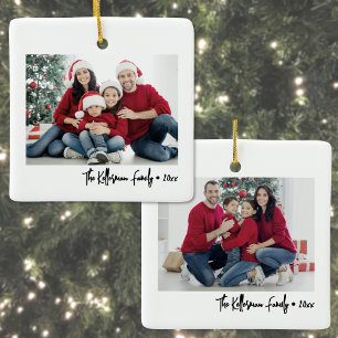 Op maat gemaakte dubbelzijdige familie kerstkaart keramisch ornament