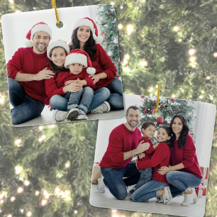 Op maat gemaakte dubbelzijdige familie kerstkaart keramisch ornament