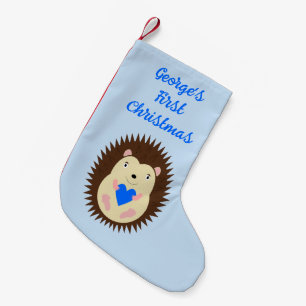 Op maat gemaakte egel met blauwe hart voor baby jo kleine kerstsok