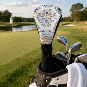 Op maat gemaakte Elegante Mandala Goud Marineblauw Golfheadcover