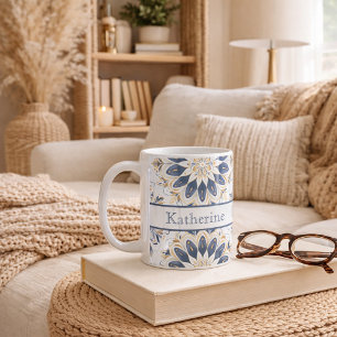 Op maat gemaakte Elegante Mandala Goud Marineblauw Koffiemok