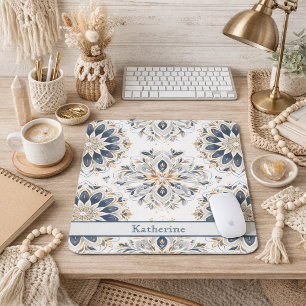 Op maat gemaakte Elegante Mandala Goud Marineblauw Muismat
