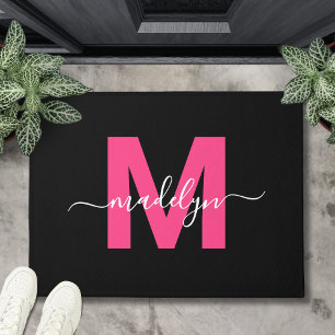 Op maat gemaakte Elegante Zwarte Roze Monogram Scr Deurmat