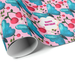 Op maat gemaakte en gepersonaliseerde cherry vlind cadeaupapier