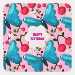 Op maat gemaakte en gepersonaliseerde cherry vlind vierkante sticker