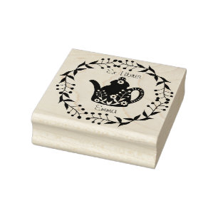 Op maat gemaakte Ex Libris bloemtheepot  Rubberstempel
