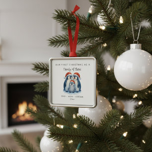Op maat gemaakte familie van drie winterpinguïns K Metalen Ornament