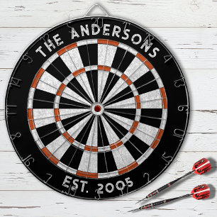 Op maat gemaakte familienaam Rustic Zwart Wit Dart Dartbord