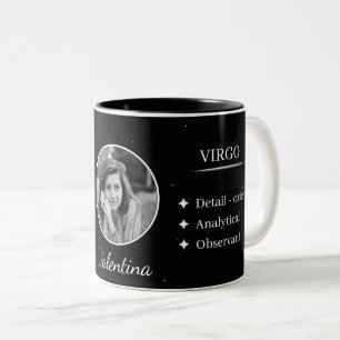 Op maat gemaakte foto- en naam Virgo-zodiaktrekken Tweekleurige Koffiemok