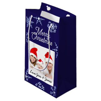 Op maat gemaakte foto Kerstsneeuwvlokken Blauw Klein Cadeauzakje