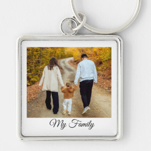 Op maat gemaakte foto Mijn familie Elegante script Sleutelhanger