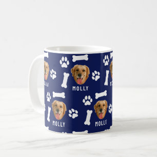 Op maat gemaakte foto van hond en naam Navy Blue Koffiemok