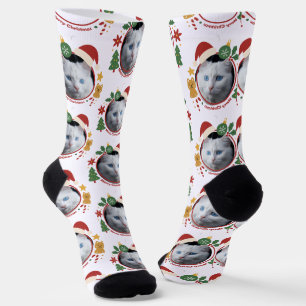 Op maat gemaakte foto van huisdier Kerstpatroon Fu Sokken