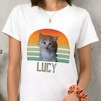 Op maat gemaakte foto van huisdier met naam Kat Pe T-shirt