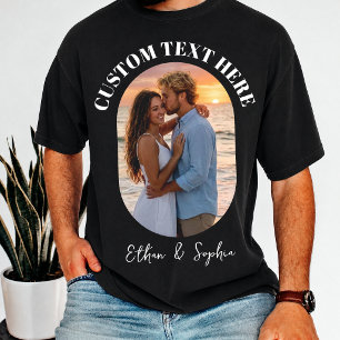 Op maat gemaakte fotokoppel- en tekst-huwelijksrei t-shirt