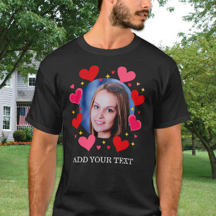 Op maat gemaakte fototekst Rode liefdesharten Pers T-shirt