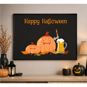 Op maat gemaakte gelukkige Halloween pompoenen & b Poster