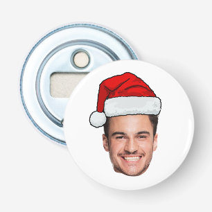 Op maat gemaakte gezichts foto Kerstman Hoed Kerst Button Flesopener