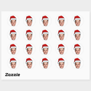 Op maat gemaakte gezichts foto Kerstman Hoed Kerst Ronde Sticker
