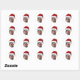 Op maat gemaakte gezichts foto Kerstman Hoed Kerst Ronde Sticker