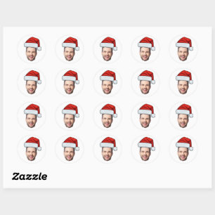 Op maat gemaakte gezichts foto Kerstman Hoed Kerst Ronde Sticker