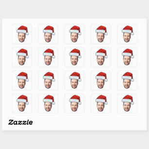 Op maat gemaakte gezichts foto Kerstman Hoed Kerst Vierkante Sticker