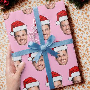 Op maat gemaakte gezichts foto Kerstman Hoed Uniek Cadeaupapier