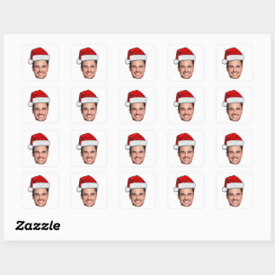 Op maat gemaakte gezichtsfoto Kerstman Hoed Kerst Vierkante Sticker