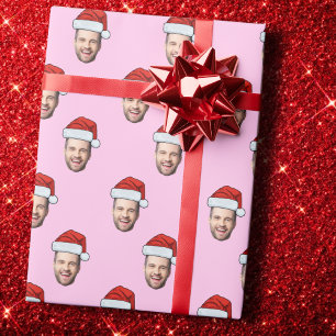 Op maat gemaakte gezichtsfoto Kerstman Hoed Kerstc Cadeaupapier