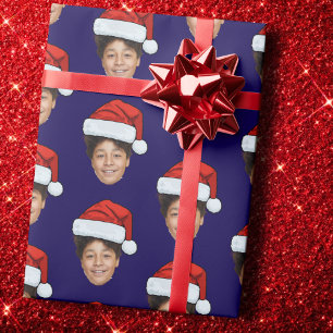 Op maat gemaakte gezichtsfoto Kerstman Hoed Kerstc Cadeaupapier