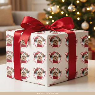Op maat gemaakte gezinsdierfoto vrolijk kerstfeest cadeaupapier