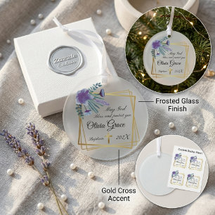 Op maat gemaakte glazen doopbeker paarse bloemen glas ornament