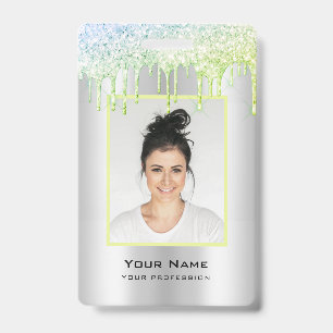 Op Maat Gemaakte Glitter Drips Groene Zilveren Naa Badge