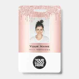 Op Maat Gemaakte Glitter Drips Roze Gouden Naam vo Badge
