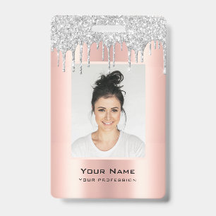 Op Maat Gemaakte Glitter Drips Roze Zilver Naam Vo Badge