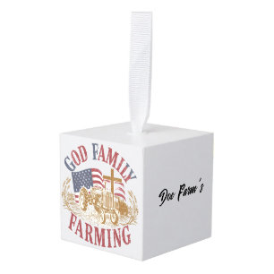 Op maat gemaakte “God Familie Boeren” kerstbal Kubus Ornament