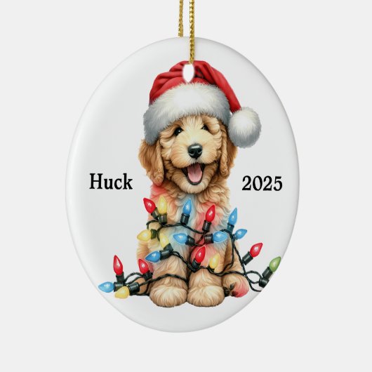 Op maat gemaakte Goldendoodle Kersthond  Keramisch Ornament (Rechts)