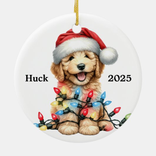 Op maat gemaakte Goldendoodle Kersthond  Keramisch Ornament (Achterkant)