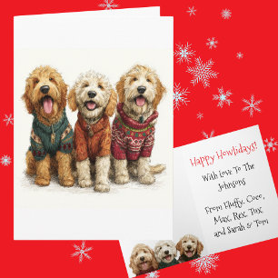 Op maat gemaakte Goldendoodle Kerstmis Horrorsweat Kaart