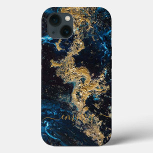 Op maat gemaakte goud marineblauwe marmeren Cell P iPhone 13 Hoesje