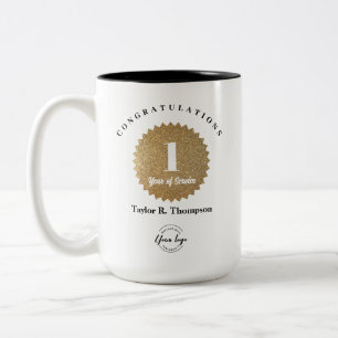 Op maat gemaakte gouden zegel 1-jaars Werknemer Se Tweekleurige Koffiemok