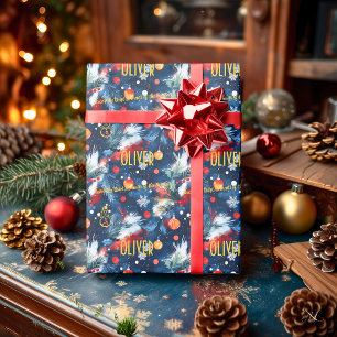 Op maat gemaakte grenen en kerstversieringen cadeaupapier