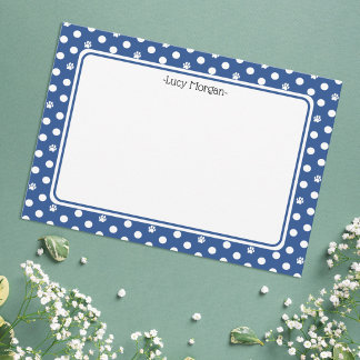Op maat gemaakte grillige pootafdruk polkadot blau kaart