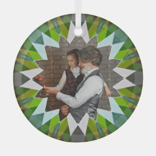 Op maat gemaakte groene kerstster familie foto cad glas ornament
