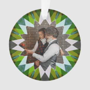 Op maat gemaakte groene kerstster familie foto cad ornament