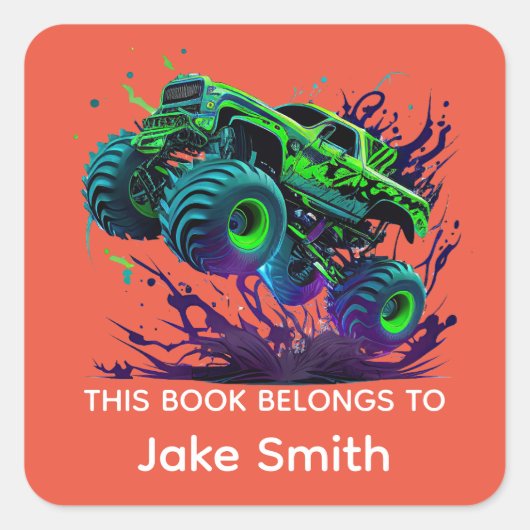 Op maat gemaakte groene monstertrucksticker voor k vierkante sticker (Voorkant)